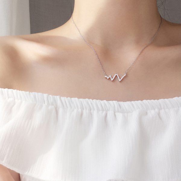 Women Sterling Silver Heart Beat Pendant Necklace